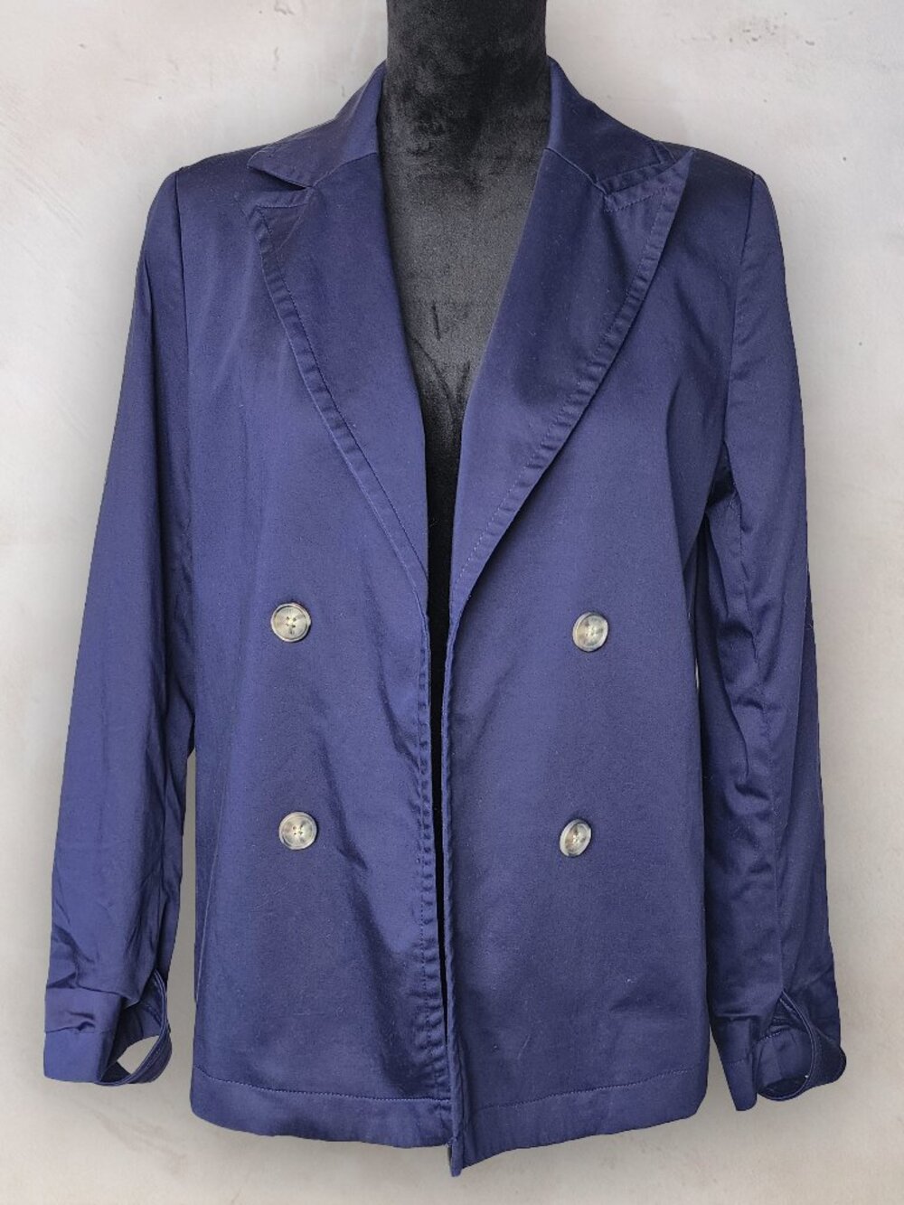 Jones New York Signature Navy Blue Double Breasted Cotton Blazer Jacket